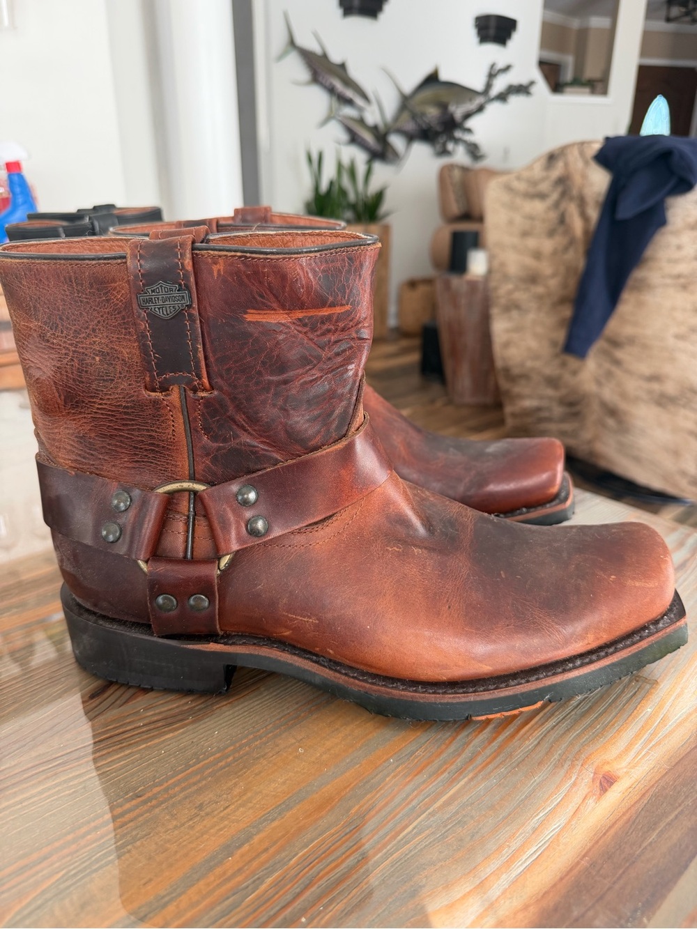 Harley Davidson New Men's Brown Leather Harness Motorcycle Boots 11B